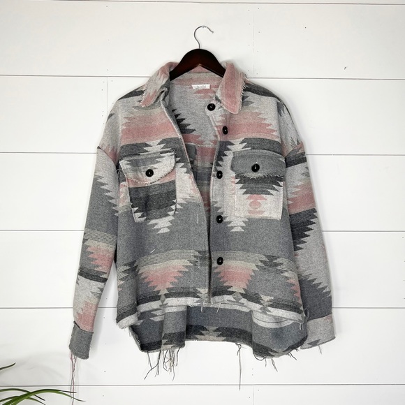 La Miel Aztec Print Boxy Raw Hem Jacket - Picture 3 of 8